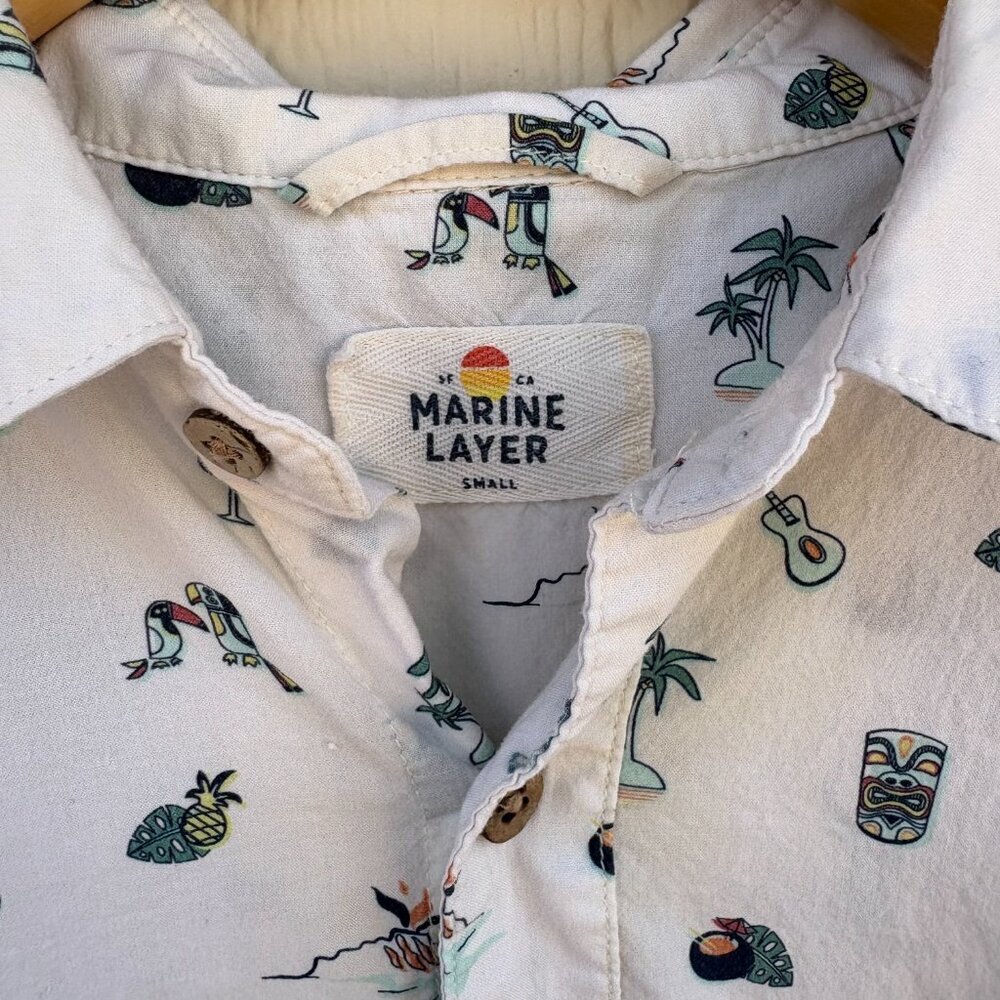 Marine Layer S/S Pohaku Island Print Shirt Men's Small White Tropical Vacation - Picture 3 of 9